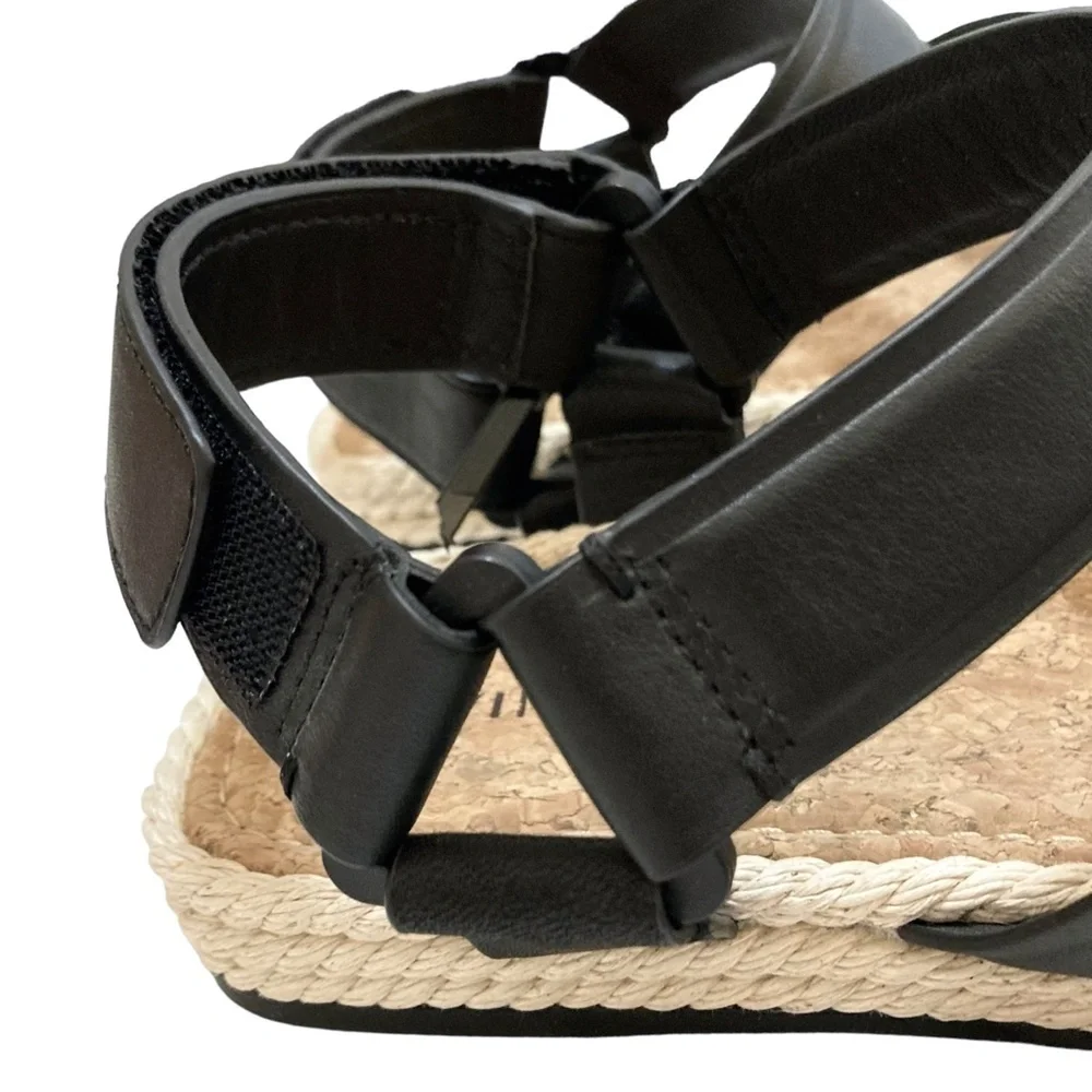 VINCE Elian Black Leather Strappy Platform Espadrille Rope Sandals